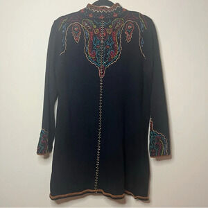 VTG COLDWATER CREEK Colorful Boho 90s Beaded Embroidered Longlined Fall Cardigan